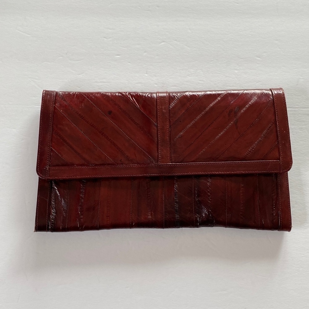 Eel skin wallet clutch large EUC maroon vintage